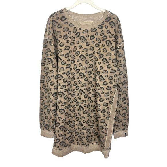 True Religion Long Sleeve Dress in Leopard sz M Cozy Cotton Blend Pullover Tunic - Picture 1 of 8